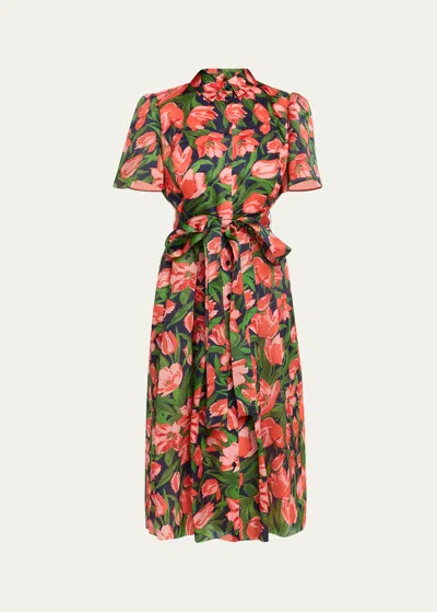 Carolina Herrera Button-front Floral Print Belted Shirtdress In Multi