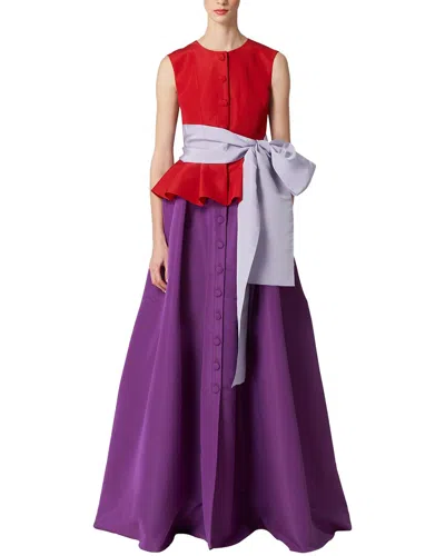 Carolina Herrera Sleeveless Button Front Peplum Gown In Multi