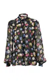 Carolina Herrera Button-up Garden Floral Chiffon Shirt In Blue