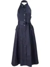 Carolina Herrera Collared Halter Midi Dress In Blue