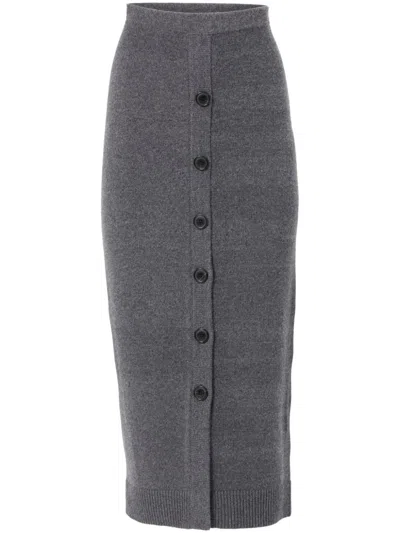 Carolina Herrera Buttoned Knitted Midi Skirt In Grey