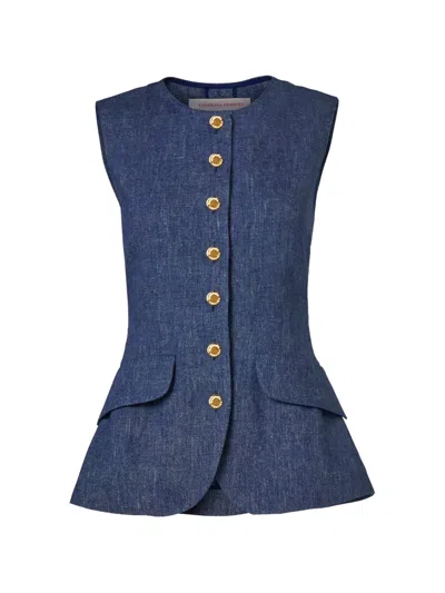 Carolina Herrera 버튼 페플럼 탑 In Blue