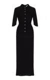 Carolina Herrera Buttoned Ruched Jersey Midi Dress In Black