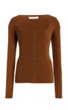 Carolina Herrera Buttoned Silk-cotton Top In Brown