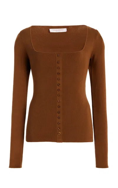 Carolina Herrera Buttoned Silk-cotton Top In Brown