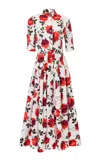 Carolina Herrera Buttoned Stemmed-rose-printed Stretch-cotton Shirt Dress In Multi