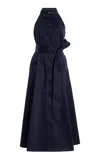 Carolina Herrera Buttoned Stretch-cotton Midi Halter Dress In Navy