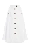 Carolina Herrera Buttoned Stretch-cotton Midi Skirt In White