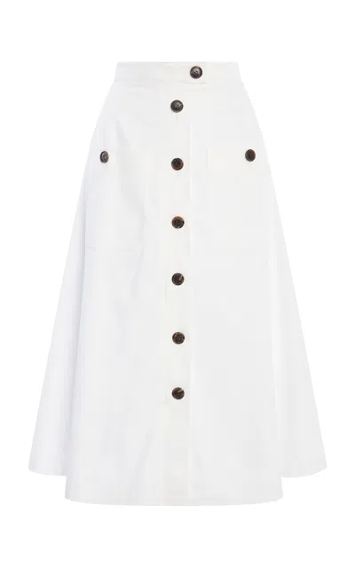 Carolina Herrera Buttoned Stretch-cotton Midi Skirt In White