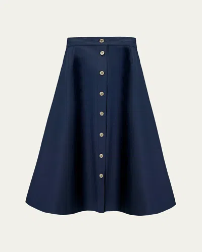 Carolina Herrera Button-front Cotton Midi Skirt In Blue