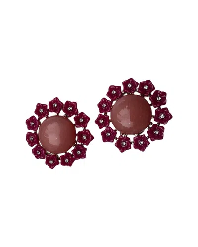 Carolina Herrera Cabochon & Flower Stud Earrings In Brown