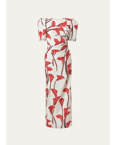 Carolina Herrera Calla Lily Ankle Length Dress In Ceramic Multi