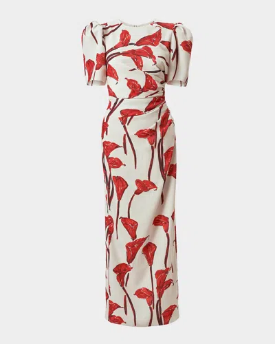 Carolina Herrera Calla Lily Ankle Length Dress In Ceramic Multi
