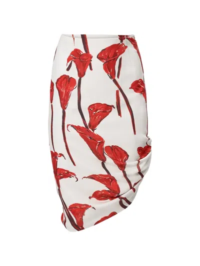 Carolina Herrera Calla Lily-print Asymmetric Midi Skirt In White