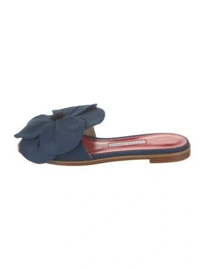Pre-owned Carolina Herrera Canvas Beaded Accents Slides W/ Tags In Blue