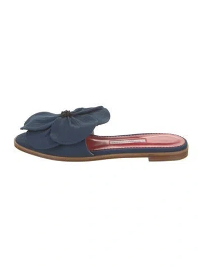Pre-owned Carolina Herrera Canvas Beaded Accents Slides W/ Tags In Blue