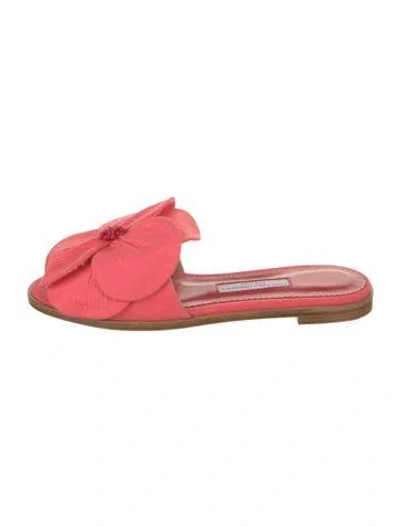 Pre-owned Carolina Herrera Canvas Beaded Accents Slides W/ Tags In Pink