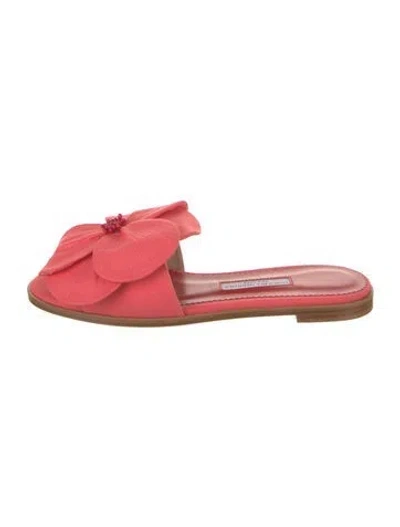Pre-owned Carolina Herrera Canvas Beaded Accents Slides W/ Tags In Pink