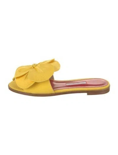 Pre-owned Carolina Herrera Canvas Beaded Accents Slides W/ Tags In Yellow