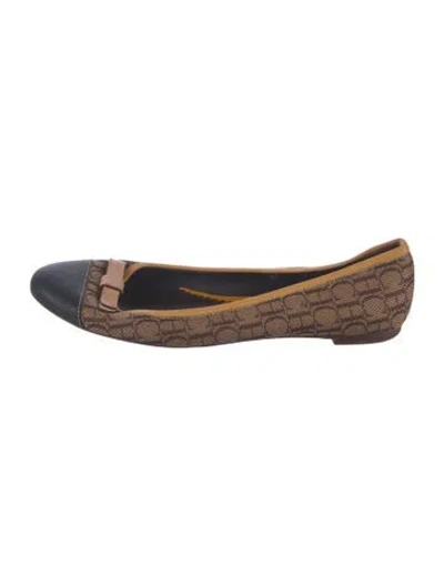 Pre-owned Carolina Herrera Canvas Patterned Ballet Flats In Brown