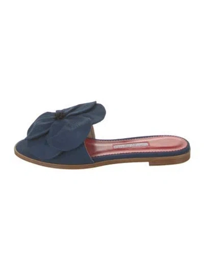 Pre-owned Carolina Herrera Canvas Ruffle Embellishment Slides W/ Tags In Blue