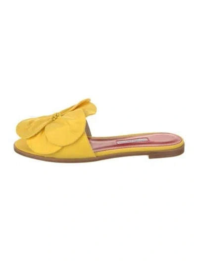 Pre-owned Carolina Herrera Canvas Ruffle Embellishment Slides W/ Tags In Yellow