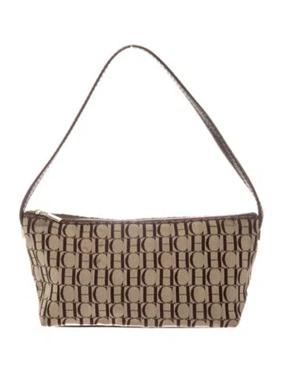 Pre-owned Carolina Herrera Canvas Shoulder Bag In Brown