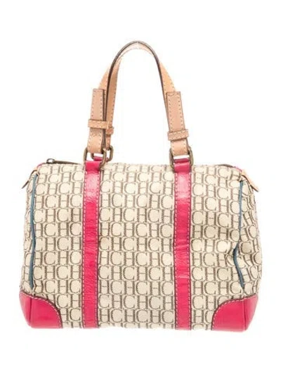 Pre-owned Carolina Herrera Canvas Top Handle Bag In Neutral