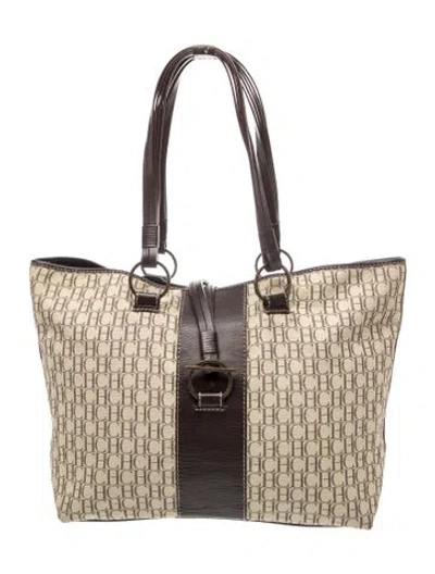Pre-owned Carolina Herrera Canvas Tote In Neutrals