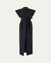 Carolina Herrera Cap Sleeve Silk Faille Column Trench Dress In Black