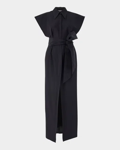 CAROLINA HERRERA CAP-SLEEVE BELTED COLUMN TRENCH GOWN