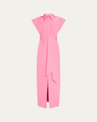 Carolina Herrera Cap-sleeve Belted Column Trench Gown In Happy Pink