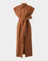 Carolina Herrera Cap-sleeve Belted Midi Shirtdress In Brown
