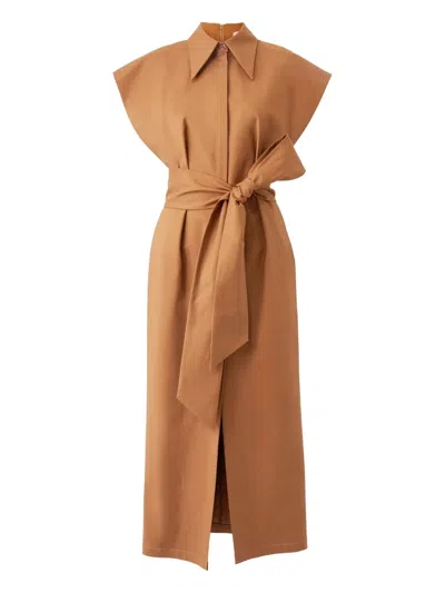 Carolina Herrera Cap-sleeve Midi Dress In Brown