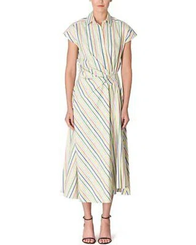 Pre-owned Carolina Herrera Cap Sleeve Side Knot Midi Dress Women's In Multicolor