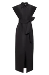 Carolina Herrera Cap Sleeve Silk Faille Column Trench Dress In Black