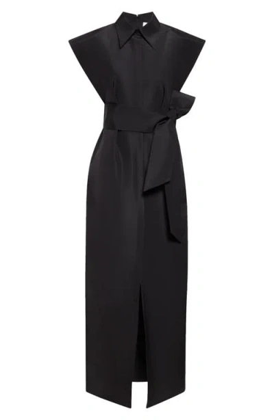 Carolina Herrera Cap Sleeve Silk Faille Column Trench Dress In Black
