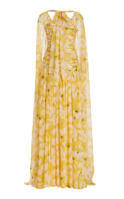 Carolina Herrera Cape-detailed Silk Gown In White