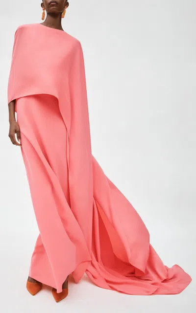 Carolina Herrera Cape-front Satin-back Crepe Caftan In Pink