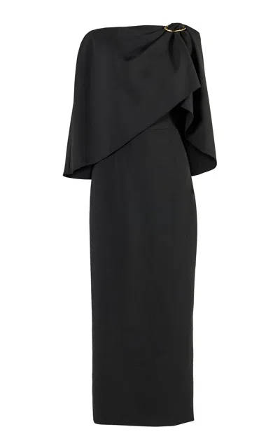 Carolina Herrera Cape-sleeve Bi-stretch Wool Tailoring Midi Dress In Black