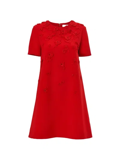 Carolina Herrera Carnation Embroidered Stretch Crepe Minidress In Red
