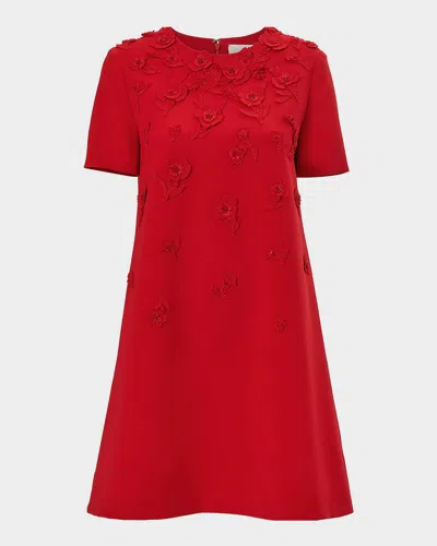 Carolina Herrera Carnation Embroidered Stretch Crepe Minidress In Red