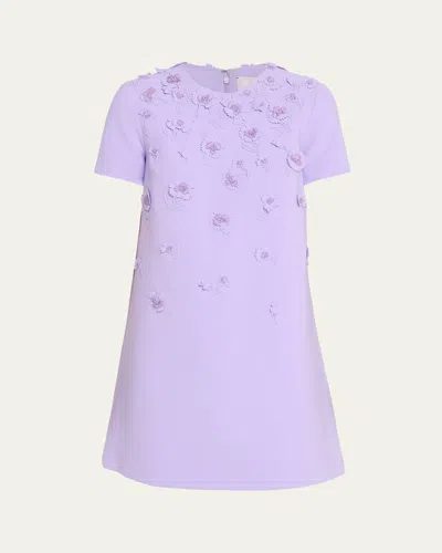 Carolina Herrera Carnation Embroidered Short-sleeve Mini Dress In Purple