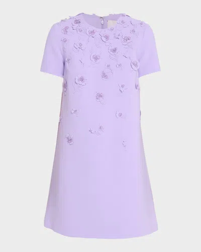 Carolina Herrera Carnation Embroidered Short-sleeve Mini Dress In Purple