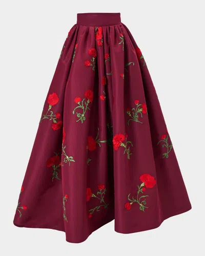 Carolina Herrera Carnation Embroidered Silk Organza Ball Skirt In Rioja Mult