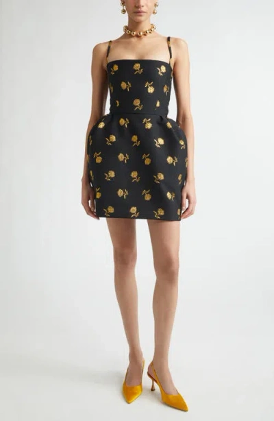 Carolina Herrera Carnation Metallic Brocade Bell Shape Minidress In Black