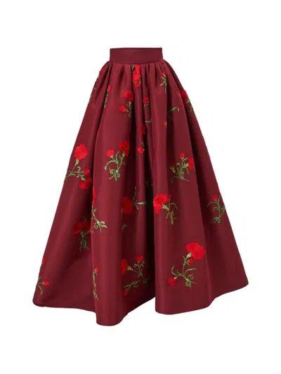 Carolina Herrera Carnation-embroidered Ball Skirt In Red