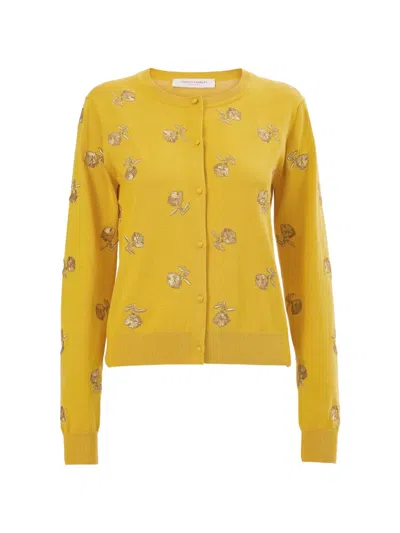 Carolina Herrera Carnation-embroidered Cardigan In Yellow