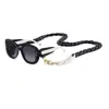 Carolina Herrera 53mm Gradient Rectangular Sunglasses With Removable Chain In Black