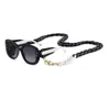 Carolina Herrera 53mm Gradient Rectangular Sunglasses With Removable Chain In Black